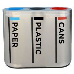 Brooks BKS 3 STR 262 Stainless Steel 3 Stream Indoor Recycle Bin - 900(L) x 380(W) x 760(H)mm