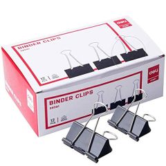 Deli E38561 Binder Clips - 51mm - Black - 12 Clips / Pack