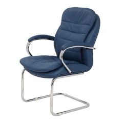 Mazaya MF 0161 Visitor Chair - Chrome Padded Arms & Cantilever - Blue In Fabric