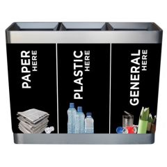 Brooks SS 3STR 495 Stainless Steel 3 Stream Open Recycle Bin -  (L)1050 X (W)350 X (H)835mm