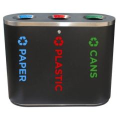 Brooks BKS 3 STR 576 Stainless Steel 3 Stream ID Recycle Bin - Black - 135 Liter 