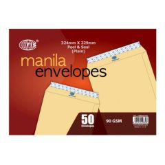 FIS FSME9027P50 Peel & Seal Manila Envelope - 90gsm - 324 x 229mm (Pack of 50)