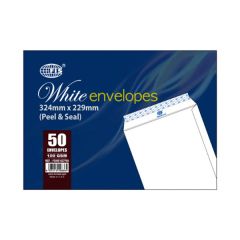 FIS FSWE8027P50 Peel & Seal White Envelope - 100gsm - 324 x 229mm (Pack of 50)