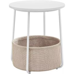 MHM Vasagle Modern Side Table, Round End Table with Fabric Basket