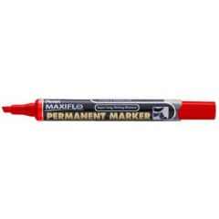 Pentel NLF60 Maxiflo Permanent Marker - Chisel Tip - Red (Pack of 12)