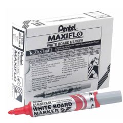 Pentel MWL5M Maxiflo Whiteboard Marker - Medium Bullet Tip - Red (Pack of 12)