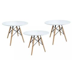 MHM TJ HYB01 60DIA Wooden Coffee Table White, Set of 3
