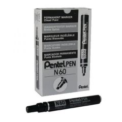 Pentel N60 Permanent Marker - Chisel Tip - Black (Pack of 12)