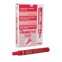 Pentel N60 Permanent Marker - Chisel Tip - Red (Pack of 12)