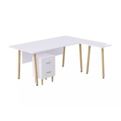 MHM TJ HYT34-16L White Executive Workstation with Wooden Storage Unit, 160 cm