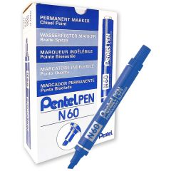 Pentel N60 Permanent Marker - Chisel Tip - Blue (Pack of 12)