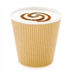 RWA0302K Kraft Disposable Ripple Wall 8Oz Coffee & Tea Cup - Brown (Pack of 500)