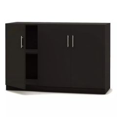 MHM Modern 3 Door Credenza with 2 Shelves, Black