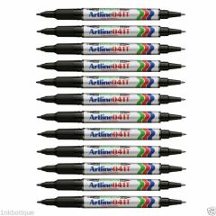 Artline 041T 2-In-1 Permanent Marker - 0.4mm & 1mm Tip - Black (Pack of 12)
