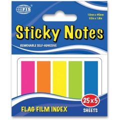 FIS FSPOFIP4 Flag Film Index Sticky Notes - 12 x 45mm - 5 Colors x 25 Sheets