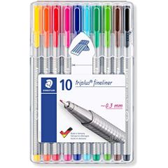 Staedtler 334 Triplus Fineliner Pen - 0.3mm Tip - Assorted Color (Pack of 10)