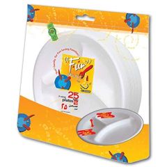 Fun 3-Compartment  10" Foam Plate - White - 25 Pieces x (Pack of 20)