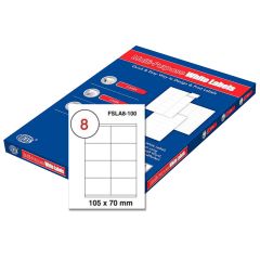 FIS FSLA8-100 Multi-Purpose White 105  x 70mm Labels - A4 (8 Stickers x 100 Sheets)