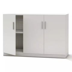 MHM Modern 3 Door Credenza with 2 Shelves, White