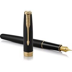 Parker 8021101 Sonnet Fountain Pen - Gold Trim - Matte Black