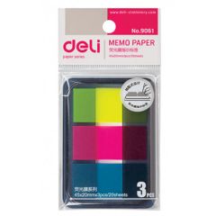 Deli 9061 Memo Paper - 45 x 20mm, 3 Colors x 20 Sheets (24 Pads / Pack)