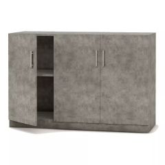 MHM Modern 3 Door Credenza with 2 Shelves, Light Concrete