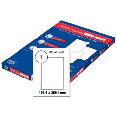 FIS FSLA1-1-100 Multi-Purpose White 199.6 x 289.1mm Labels - A4 (1 Sticker x 100 Sheets)