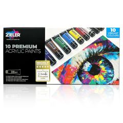 Zieler 9299265 High Quality 10 Premium Acrylic Paints, 38ml Tubes, 580 g