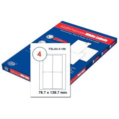 FIS FSLA4-3-100 Multi-Purpose White 78.7 x 139.7mm Labels - A4 (4 Stickers x 100 Sheets)