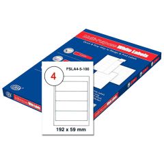 FIS FSLA4-5-100 Multi-Purpose White 192 x 59mm Labels - A4 (4 Stickers x 100 Sheets)