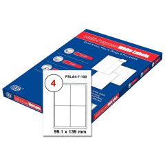 FIS FSLA4-7-100 Multi-Purpose White  99.1 x 139mm Labels - A4 (4 Stickers x 100 Sheets)