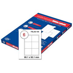 FIS FSLA6-100 Multi-Purpose White 99.1 x 93.1  Labels - A4 (6 Stickers x 100 Sheets)