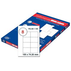 FIS FSLA8-1-100 Multi-Purpose White 105 x 74.25mm Labels - A4 (8 Stickers x 100 Sheets)