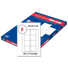 FIS FSLA8-3-100 Multi-Purpose White 70 x 71.9mm Labels - A4 (8 Stickers x 100 Sheets)