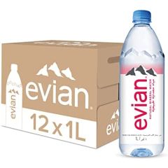 Evian Natural Mineral Water - 1 Liter PET Bottle x (Pack of 12)