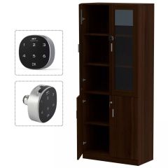 MHM Argent 1123 Full Height Bookshelf Cabinet with Digital Lock, Dark Walnut