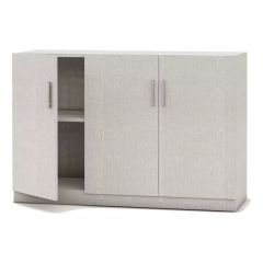 MHM Modern 3 Door Credenza with 2 Shelves, Fabric Grey