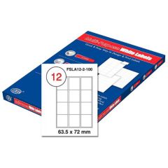 FIS FSLA12-2-100 Multi-Purpose White 63.5 x 72mm Labels -  A4 (12 Stickers x 100 Sheets)