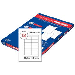 FIS FSLA12-5-100 Multi-Purpose White 96.5 x 43.2mm Labels - A4 (12 Stickers x 100 Sheets)