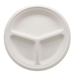 BioWare BW-P10010-3  3-Compartment  10" Bagasse Plate -White (Pack of 500)