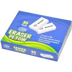 FIS FSERPE30W High Polymer Eraser - White (Pack of 30)