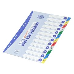 FIS FSDV316 PP Divider - A4 - 1-12 Color Tabs