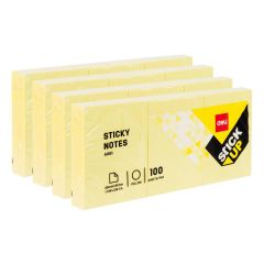 Deli EA00153 Yellow Sticky Notes - 1.5" x 2" - 100 Sheets x 4 Pads / Pack