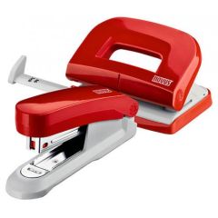 Novus E15/E210 Stapler + Puncher Set - Shiny Red/Grey