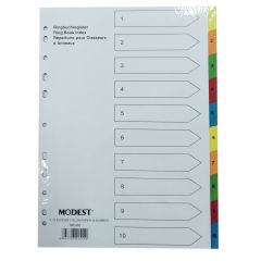 Modest MS402 Paper Divider With Numbers - A4 - 1-10 Color Tabs