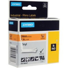 Dymo 1805427 Rhino Vinyl Tape - 24mm x 5.5m - Black on Orange