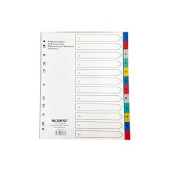 Modest MS 212 Plastic Divider With Number - A4 - 1-12 Color Tabs