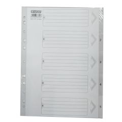 Partner 47405 PVC Grey Divider with Number - A4 - 1-5 Grey Tabs