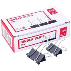 Deli 38564 Binder Clips - 25mm - 12 Clips / Pack