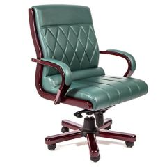 Mazaya MF 05012 Executive Medium Back Chair - Dark Green In Leather